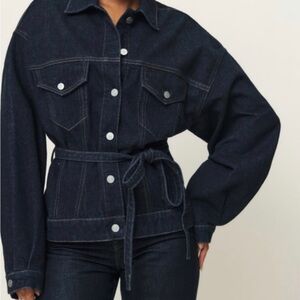 Reformation Dark Blue indigo belted Luna denim jacket